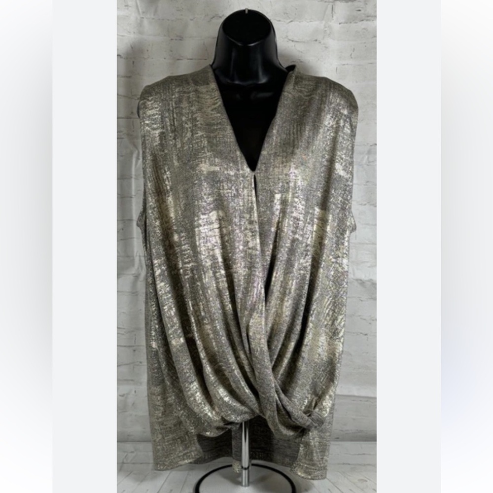New Anthropologie Akemi + Kin Sabrina Metallic Faux Wrap Silver NYE Tank Top M